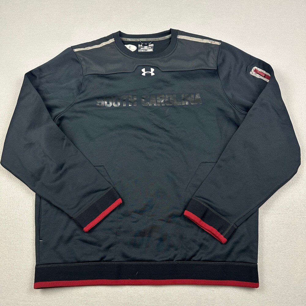 South Carolina Gamecocks Sweater Men Large Black Under Armour Crewneck Pockets